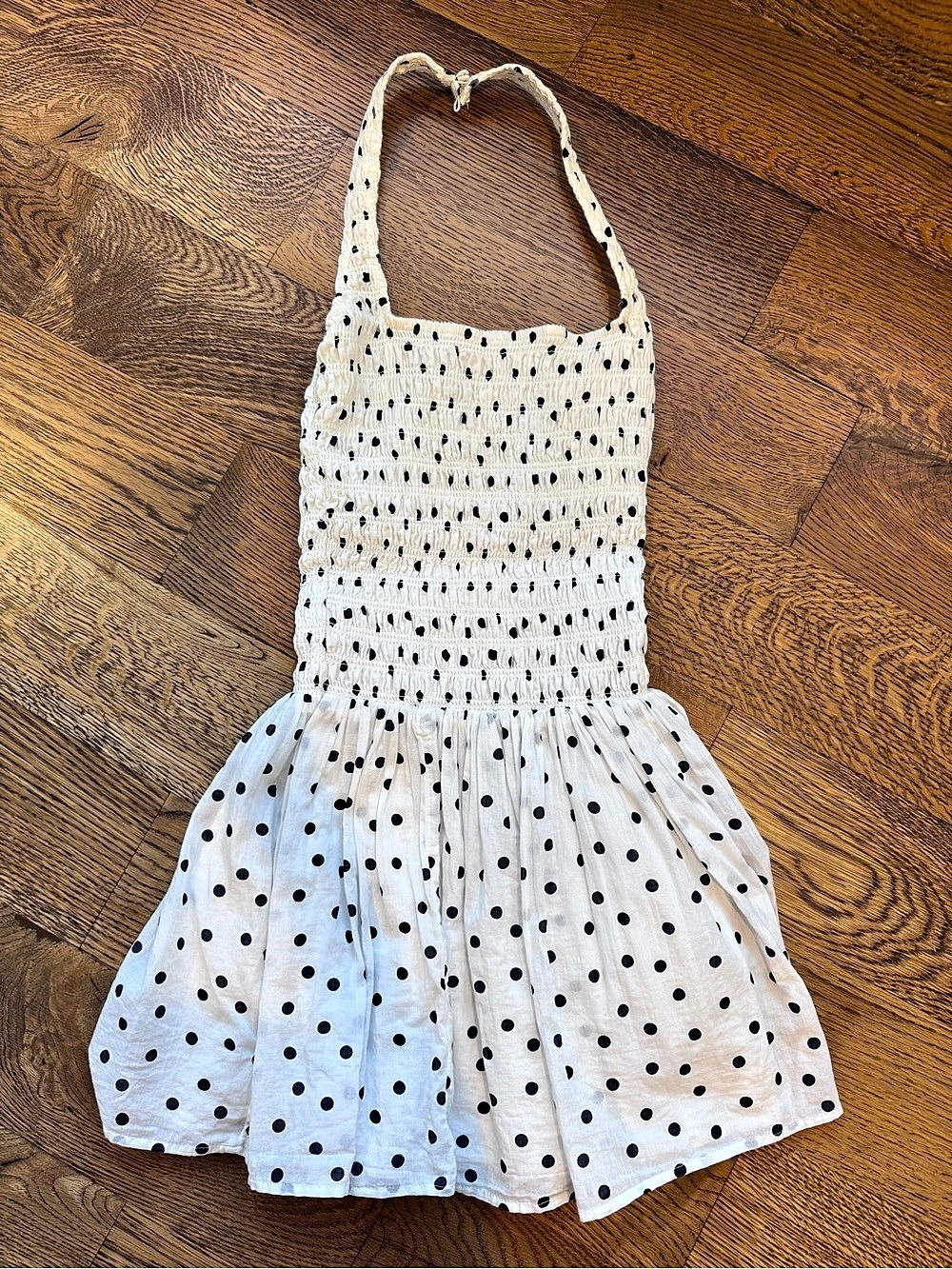 Abercrombie & Fitch Polka Dot Smocked Mini Dress in White & Black XS